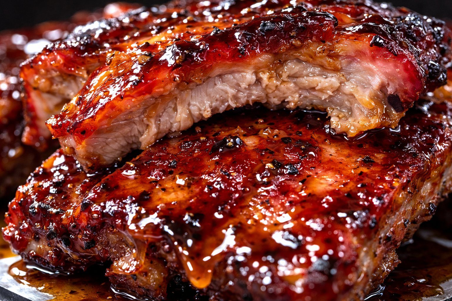 House-smoked ribs with a glossy BBQ glaze